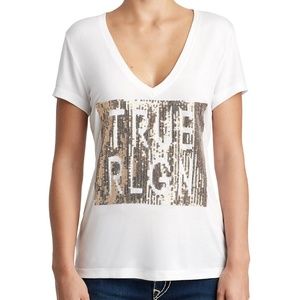 True Religion Deep V Sequin Logo Tee